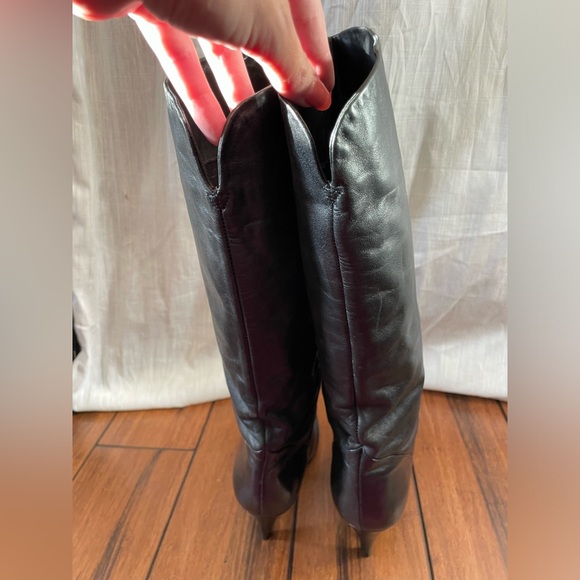 Vintage black leather cone heel slouch boots made in Brazil sz 8 - Picture 2 of 9